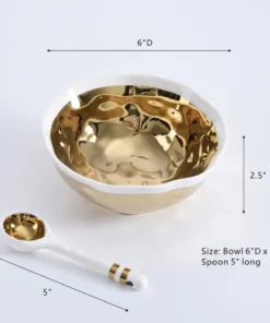 Inspire Me! Home Decor Gold And White Snack Bowl And Spoon Set