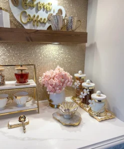 Inspire Me! Home Decor Hammered Glass Canister With White Jeweled Flower Details (3 Sizes) Gold