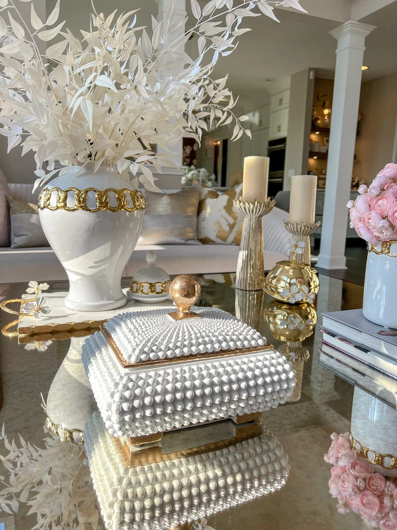 Inspire Me! Home Decor Cream Studded Box W/ Gold Detailing