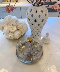 Inspire Me! Home Decor Glass Cake Dome With Gold Mosaic Handle