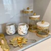 Inspire Me! Home Decor Glass Canister With Gold Lattice Design And Marble And Gold Lid (3 Sizes)