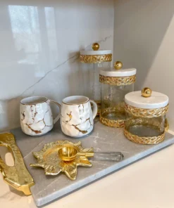 Inspire Me! Home Decor Glass Canister With Gold Lattice Design And Marble And Gold Lid (3 Sizes)