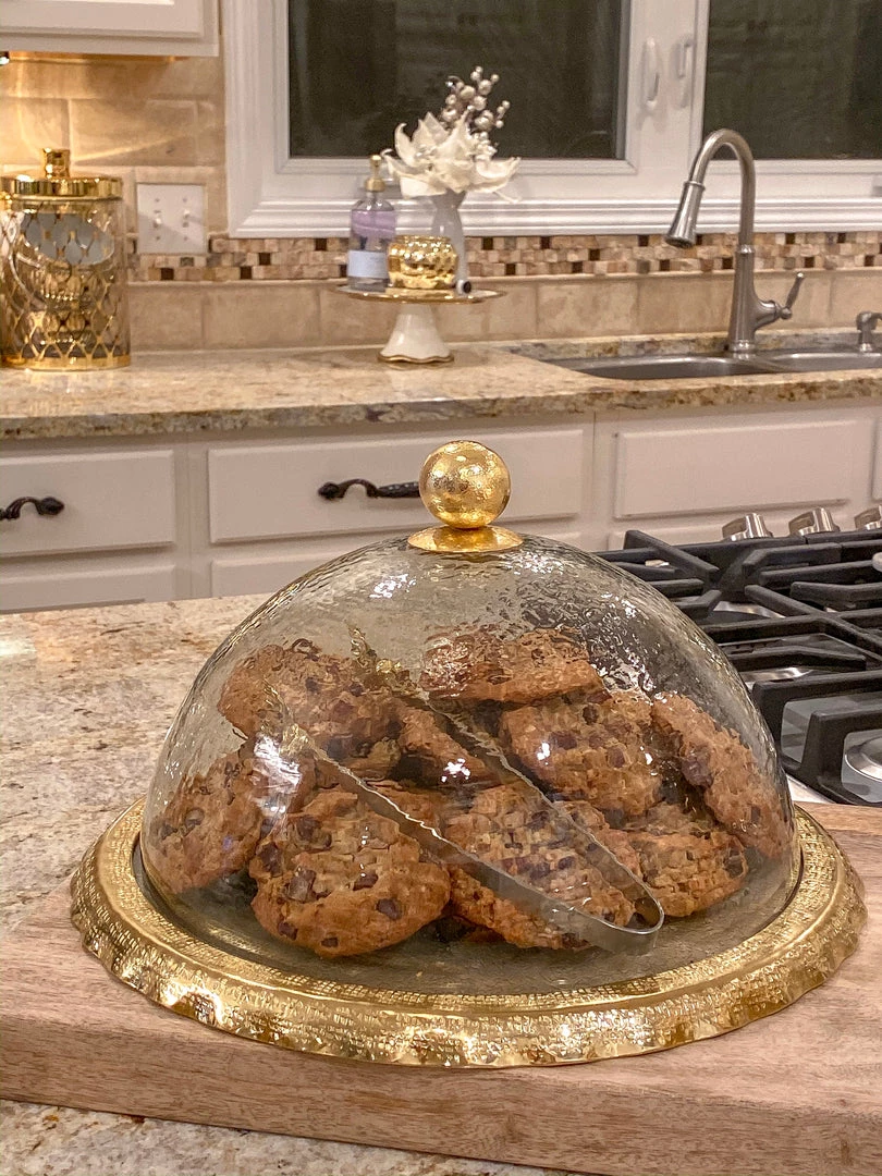 Inspire Me! Home Decor Gold Bordered Glass Cake Dome