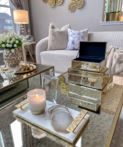 Inspire Me! Home Decor Beige Stone Agate Coasters W/ Gold Edge ( Set Of 4)