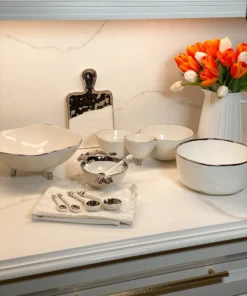 Inspire Me! Home Decor Silver And White Footed Bowl