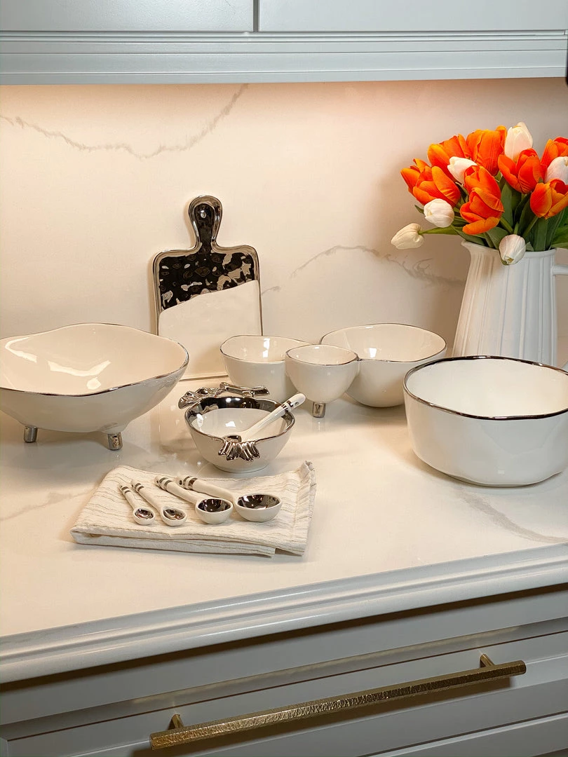 Inspire Me! Home Decor Silver And White Footed Bowl