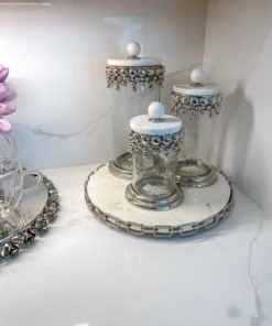 Inspire Me! Home Decor Silver Beaded Canisters W/ Marble Lid (3 Sizes)