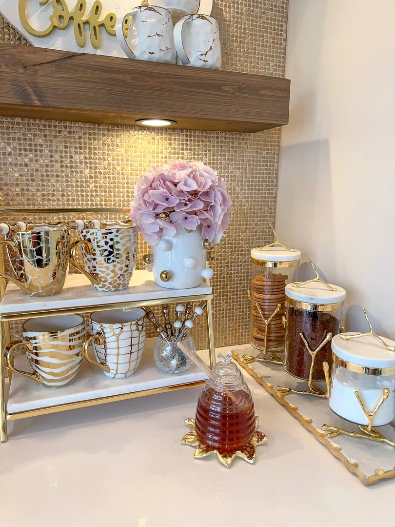 Inspire Me! Home Decor Glass Canister On Gold Twig Base With Marble Lid (3 Sizes)