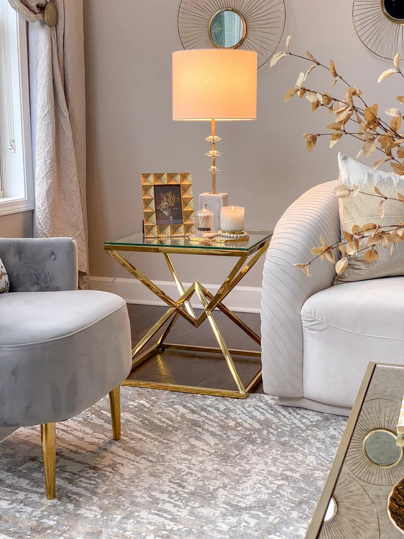 Inspire Me! Home Decor Gold Geometric Glass Top Side Table