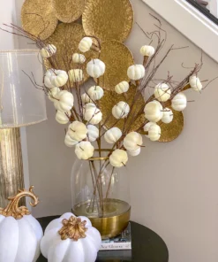 Inspire Me! Home Decor White Velvet Decorative Pumpkin With Gold Stem