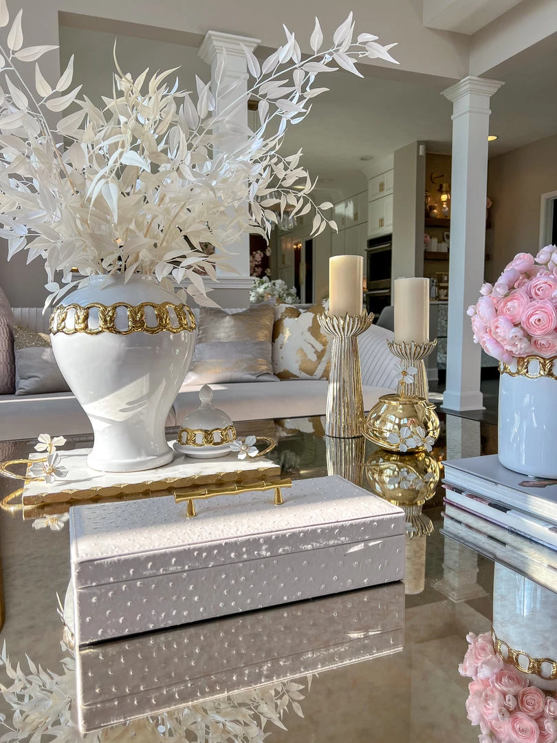 Inspire Me! Home Decor White Faux Leather Lidded Box With Gold Handle