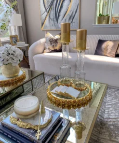 Inspire Me! Home Decor Round Glass Tray With Gold Floral Edge