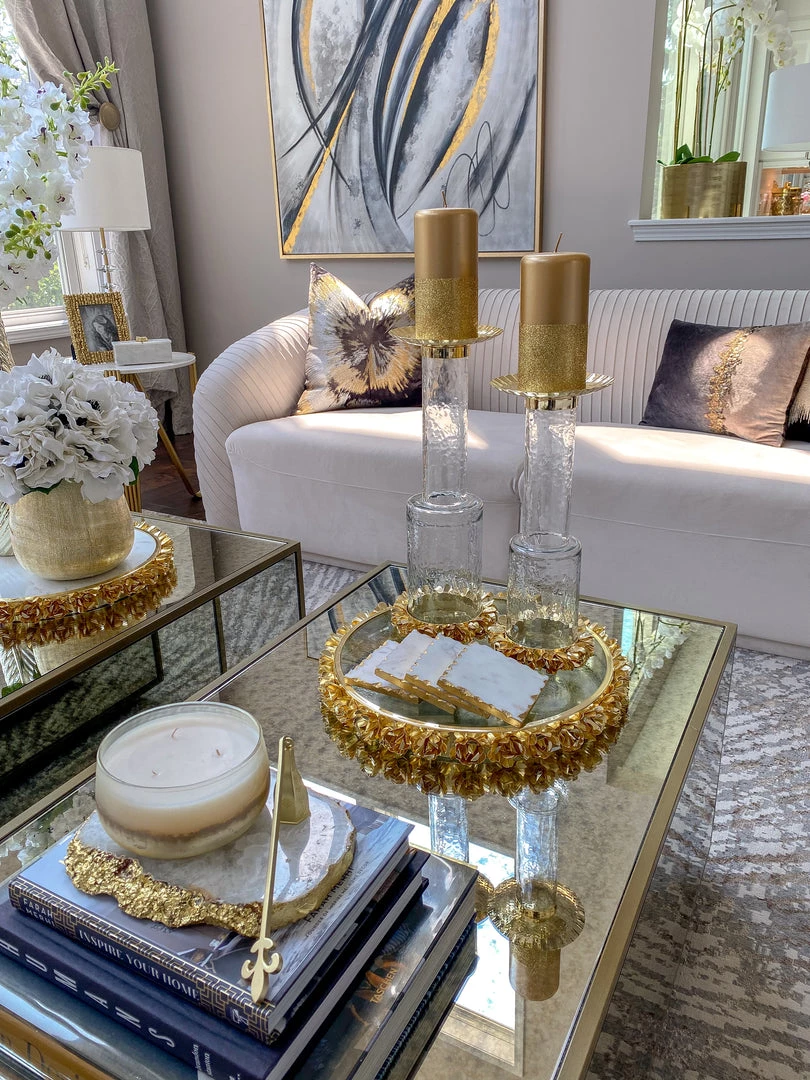 Inspire Me! Home Decor Round Glass Tray With Gold Floral Edge