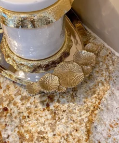 Inspire Me! Home Decor Silver Oval Tray With Gold Floral Handles