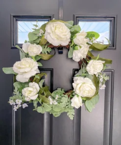 Inspire Me! Home Decor White Rose And Eucalyptus Wreath