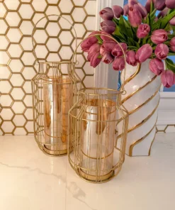 Inspire Me! Home Decor Gold Lantern W/ Amber Glass