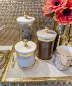 Inspire Me! Home Decor Gold Textured Rim Canisters W/ Marble Lid (3 Sizes)