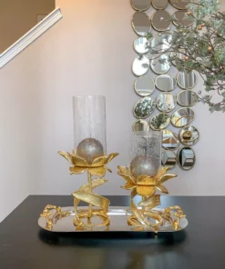 Inspire Me! Home Decor Glass Candle Holders On Gold Floral Stand (2 Sizes)