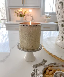 Inspire Me! Home Decor Silver And White Beaded Mini Cupcake Stand/Candle Holder