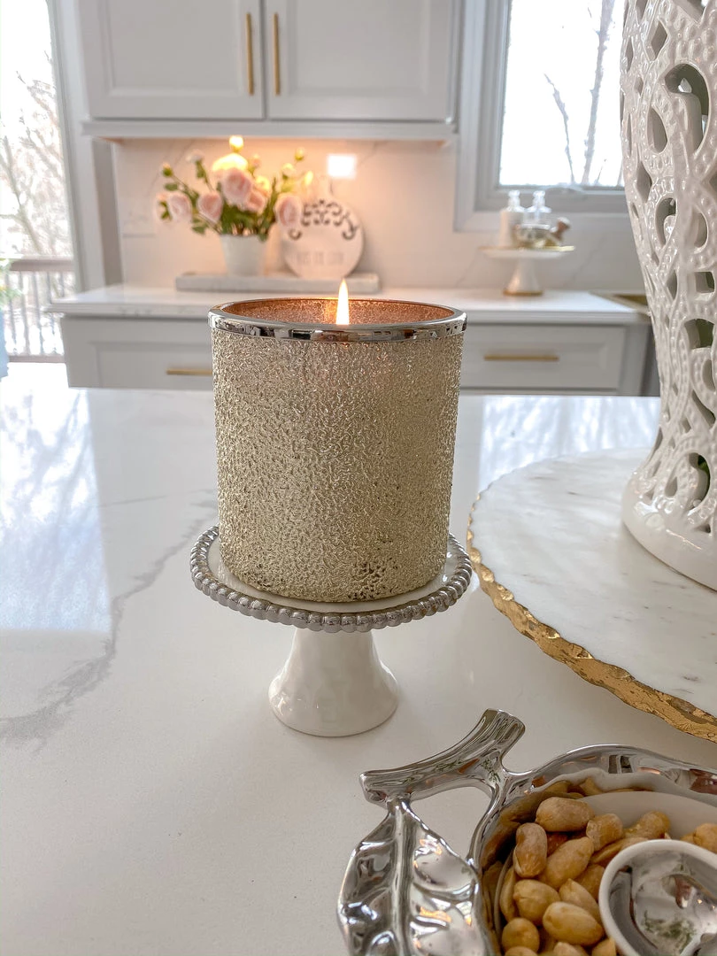 Inspire Me! Home Decor Silver And White Beaded Mini Cupcake Stand/Candle Holder