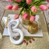 Inspire Me! Home Decor White Marble Tray With Gold Textured Handles And Edge