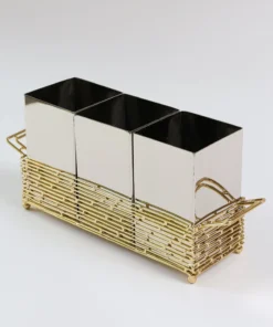 Inspire Me! Home Decor Silver And Gold Metal 3 Section Silverware Holder