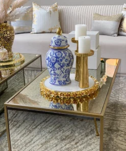 Inspire Me! Home Decor Blue Hibiscus Ginger Jar With Gold Detail