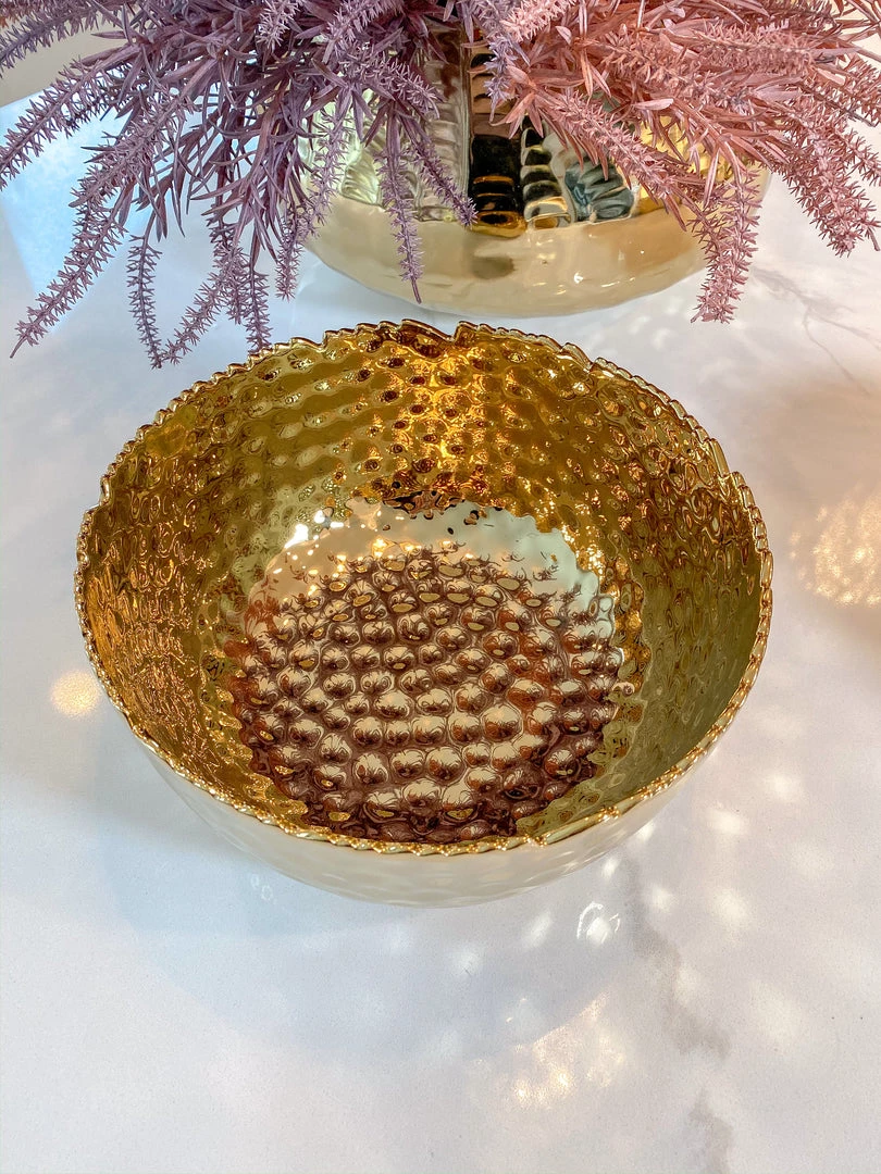 Inspire Me! Home Decor Hammered Porcelain Gold Bowl (2 Sizes)