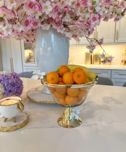 Inspire Me! Home Decor Textured Glass Bowl With White Jeweled Flower Details