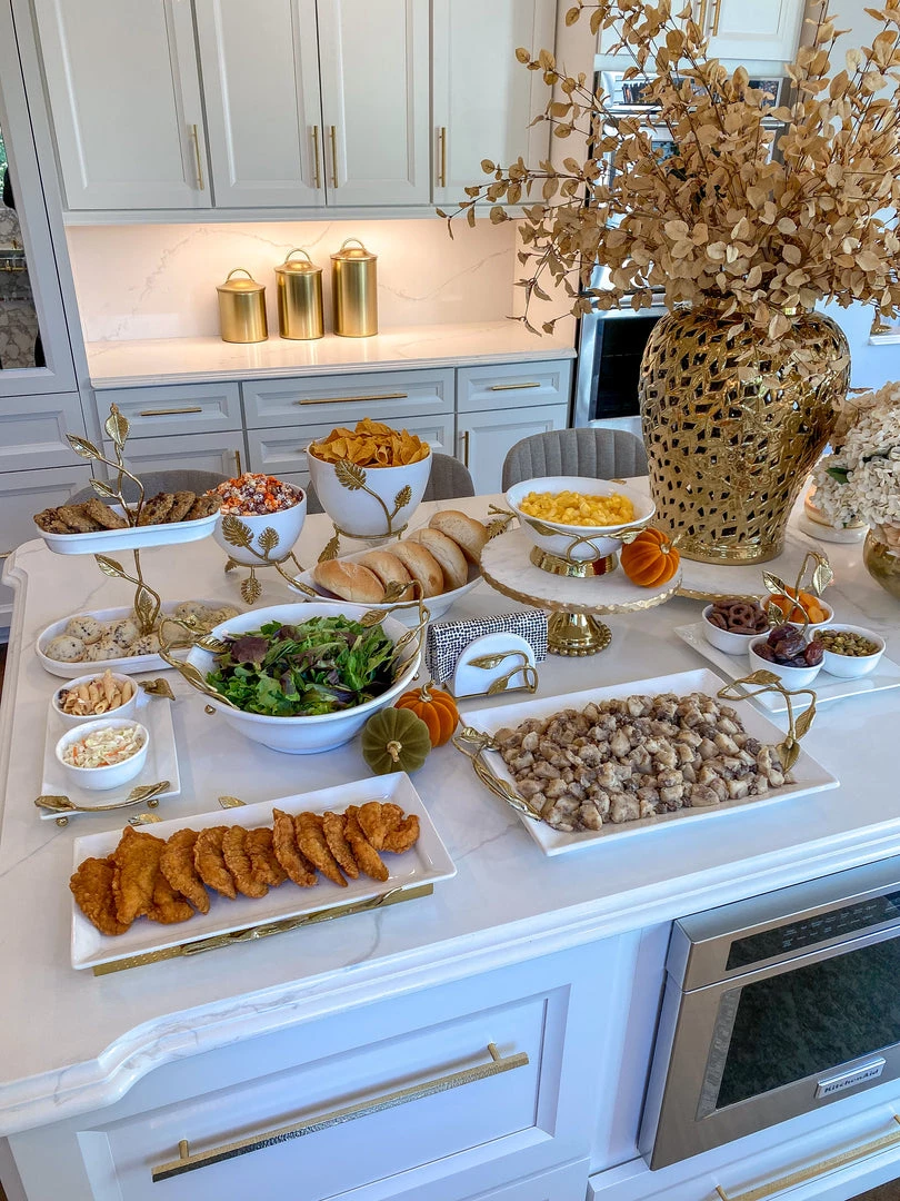 Inspire Me! Home Decor White Ceramic Serving Tray With 4 Bowls And Gold Leaf