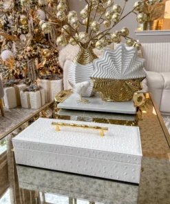 Inspire Me! Home Decor White Faux Leather Lidded Box With Gold Handle