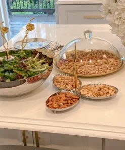 Inspire Me! Home Decor Three Section Silver Bowl With Gold Willow Leaf Handle