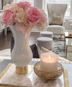 Inspire Me! Home Decor White Glass Vase With Gold Metal Base