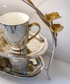 Inspire Me! Home Decor Two-Tiered Silver Stand With Gold Floral Details