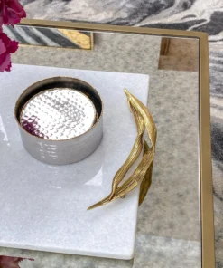 Inspire Me! Home Decor Willow Leaf Handle White Marble Tray