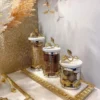 Inspire Me! Home Decor Marble And Gold Metal Leaf Branch Canisters- With Metal Rim (3 Sizes)