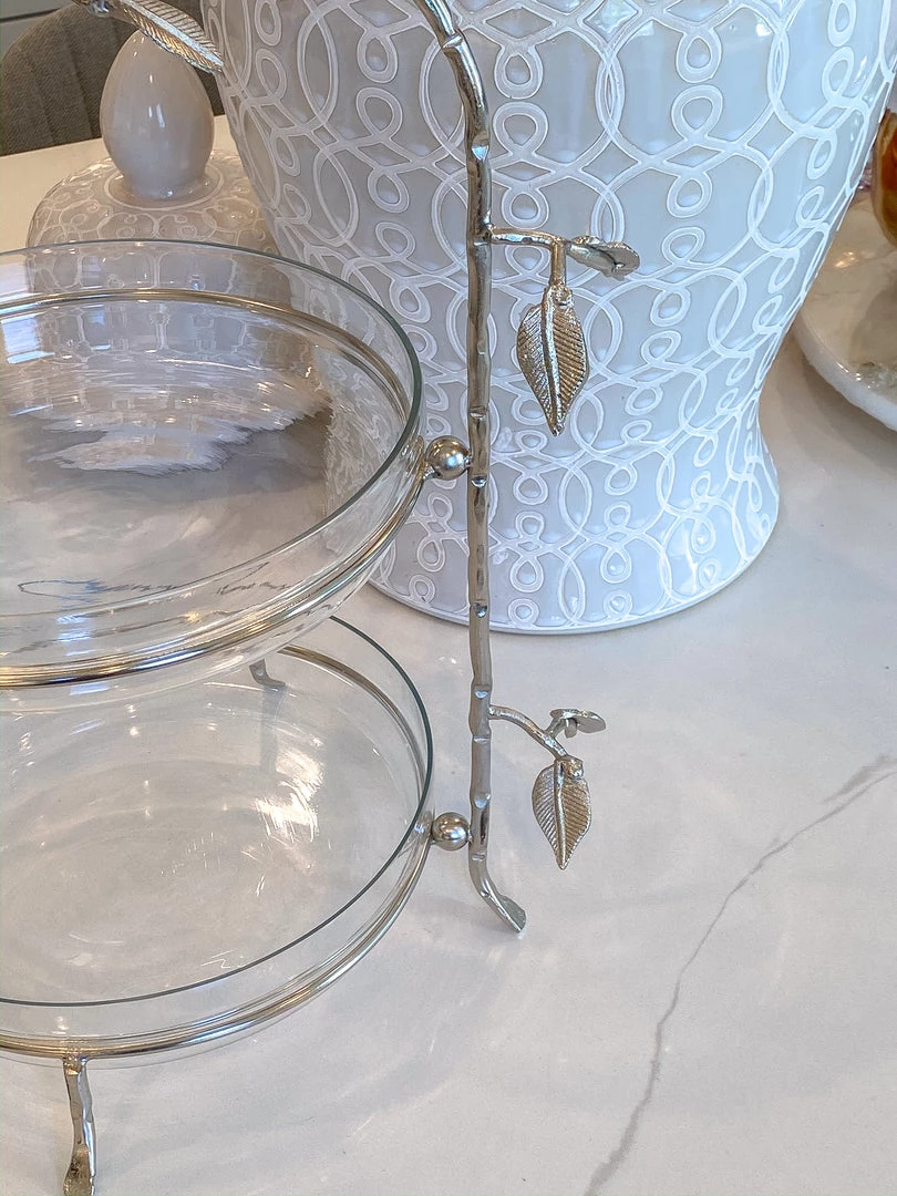Inspire Me! Home Decor Two-Tiered Silver Leaf Serving Display