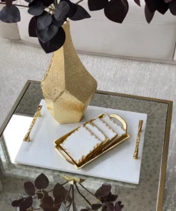 Inspire Me! Home Decor Marble Coasters W/ Gold Trim And Tray Set