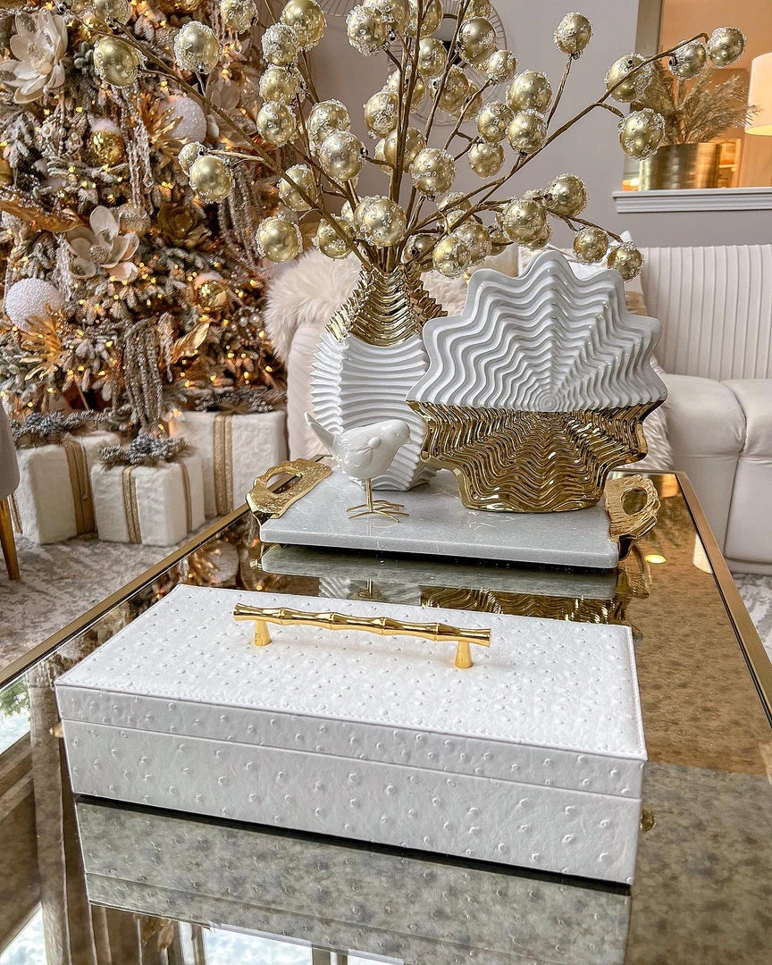 Inspire Me! Home Decor White Faux Leather Lidded Box With Gold Handle