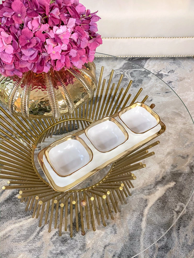 Inspire Me! Home Decor 3 Square Snack Bowls W/Tray Set Gold