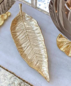 Inspire Me! Home Decor Long Slim Gold Metal Leaf Tray