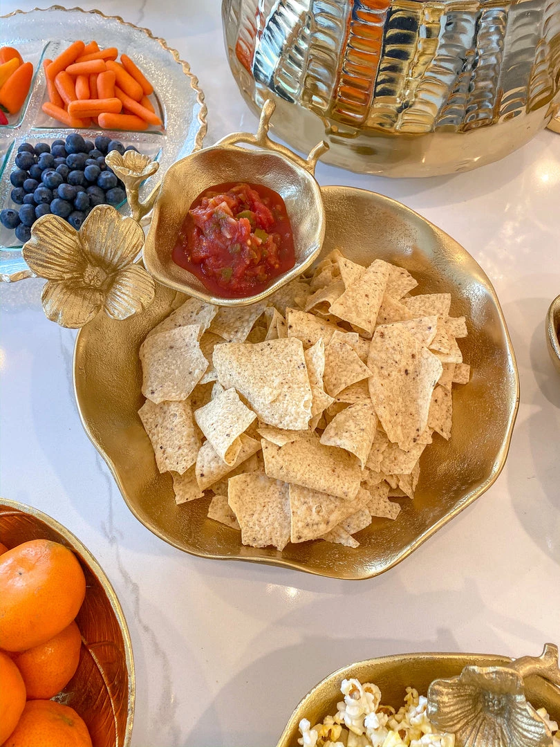 Inspire Me! Home Decor Two Tier Chip And Dip Gold Floral Bowl