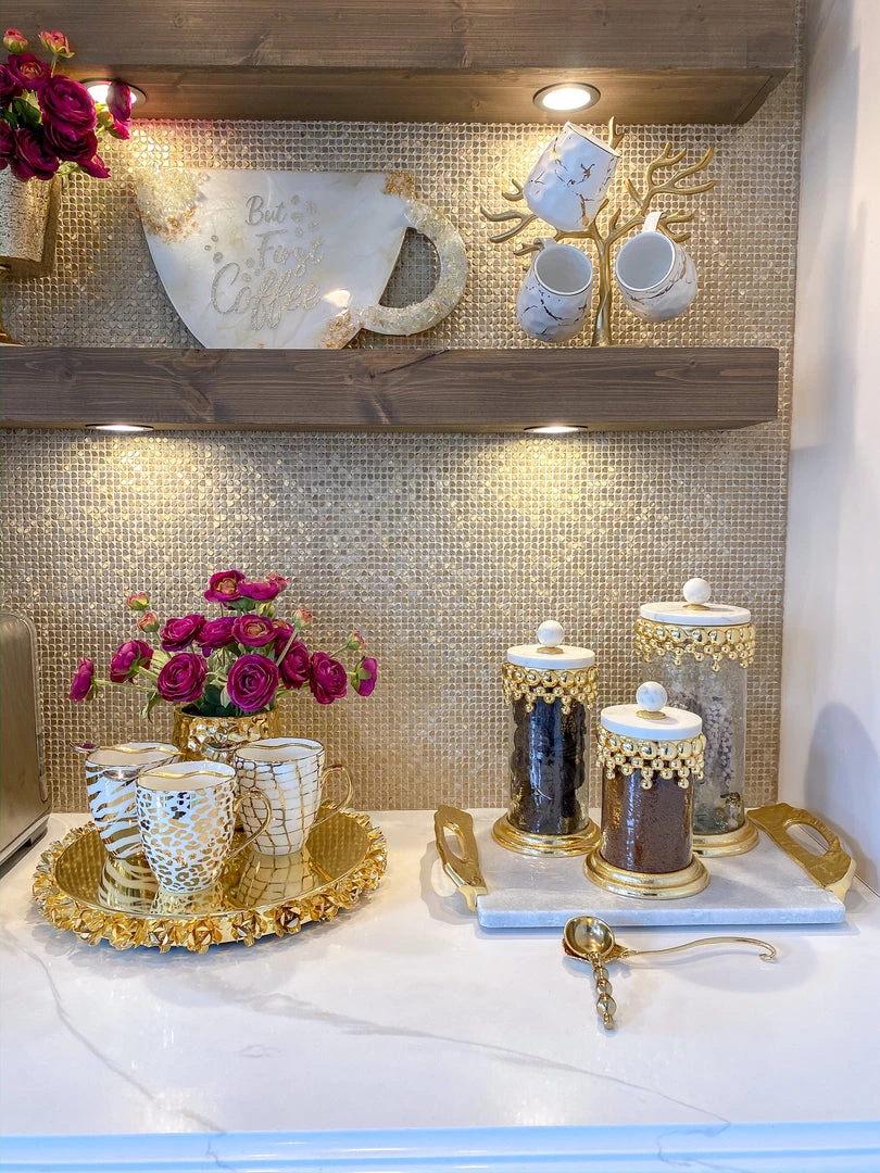 Inspire Me! Home Decor Gold Beaded Canisters W/ Marble Lid (3 Sizes)