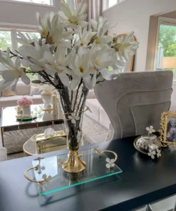 Inspire Me! Home Decor White Glass Vase With White Jeweled Flower Details