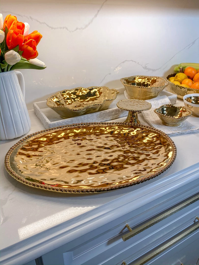 Inspire Me! Home Decor Gold Wavy Beaded Serving Bowl