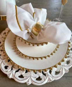 Inspire Me! Home Decor White And Gold Beaded Dinner Set