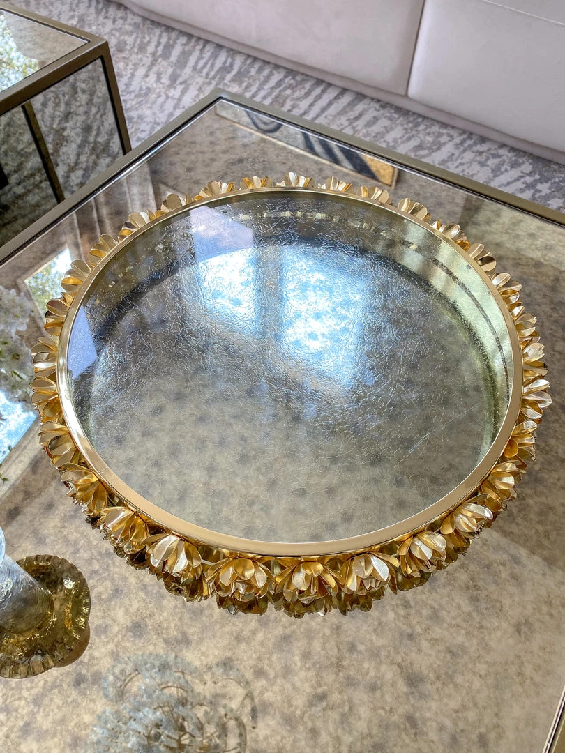 Inspire Me! Home Decor Round Glass Tray With Gold Floral Edge
