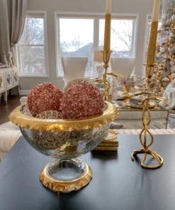 Inspire Me! Home Decor Large Gold Hammered Rim Textured Glass Bowl