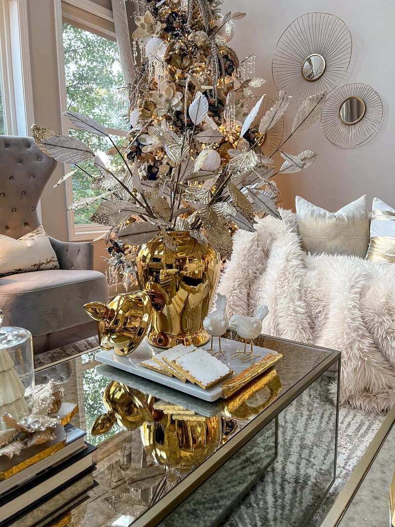 Inspire Me! Home Decor Floral Stems Gold And White Leaf Stem With Bead Detail