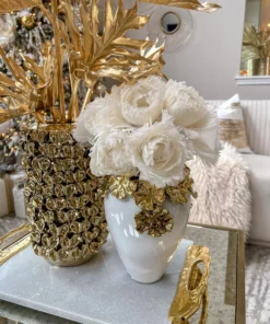 Inspire Me! Home Decor Gold Cascading Floral And White Vase